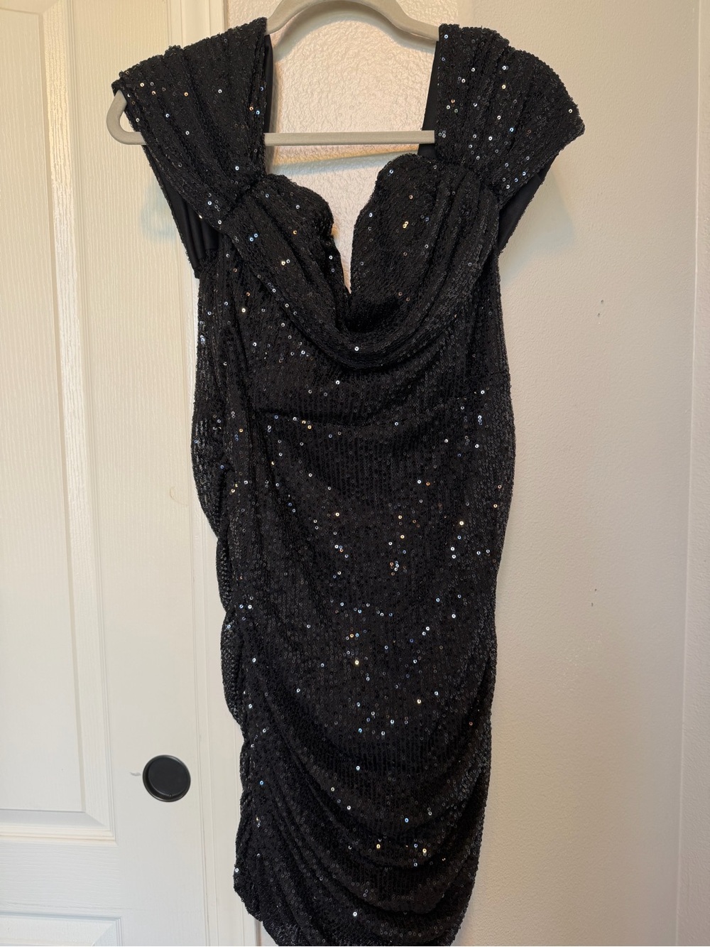 PrettyLittleThing Black Sequin Draped Midi Dress